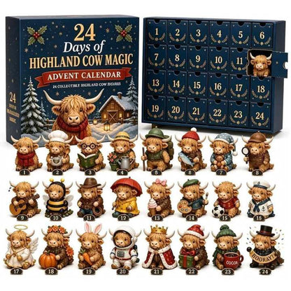 24-Day Highland Cow Advent Calendar – 24 Mini Figurine Surprises