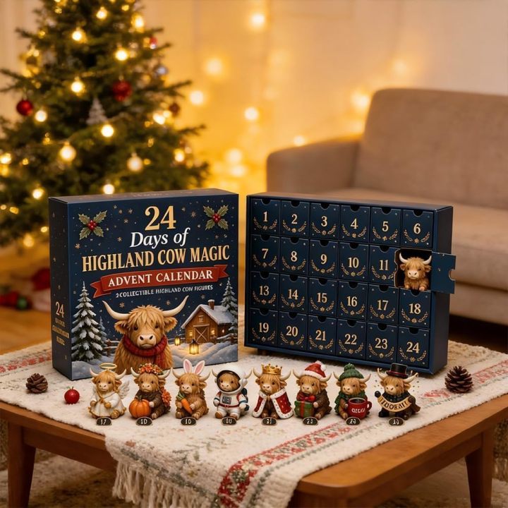 24-Day Highland Cow Advent Calendar – 24 Mini Figurine Surprises