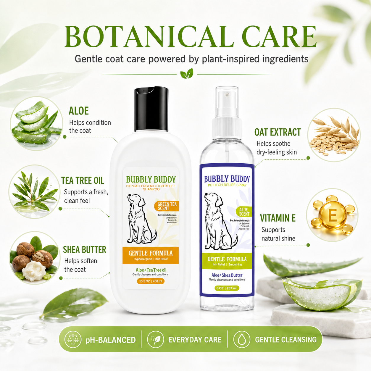 Bubbly Buddy botanical coat care ingredients