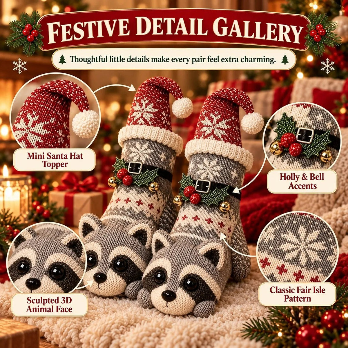 3D Knit Christmas Animal Slipper Socks | Cute Festive Soft Warm Indoor Socks
