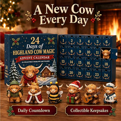 24-Day Highland Cow Advent Calendar – 24 Mini Figurine Surprises